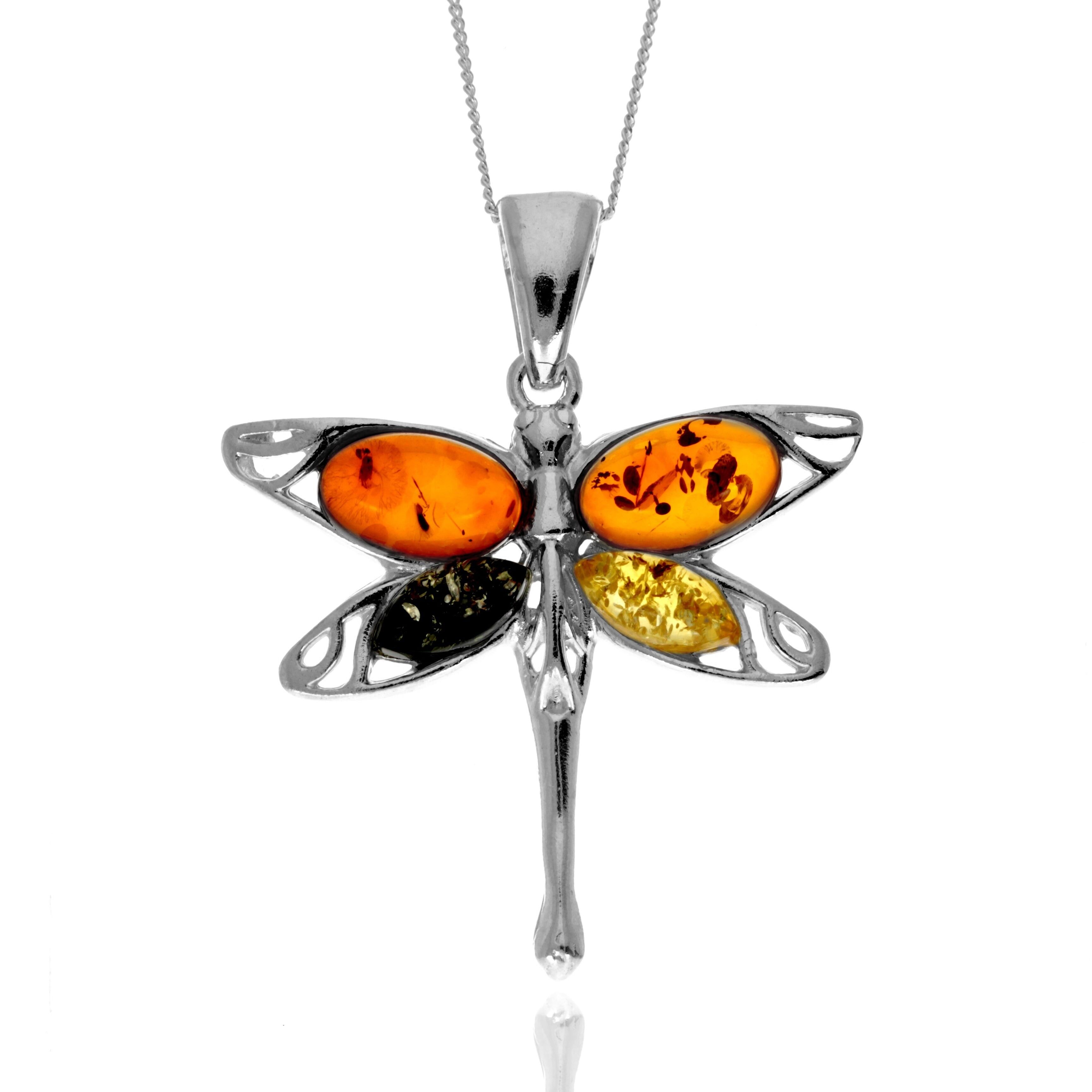 Anhänger Libelle aus 925er Sterlingsilber und echtem baltischen Bernstein – AP16