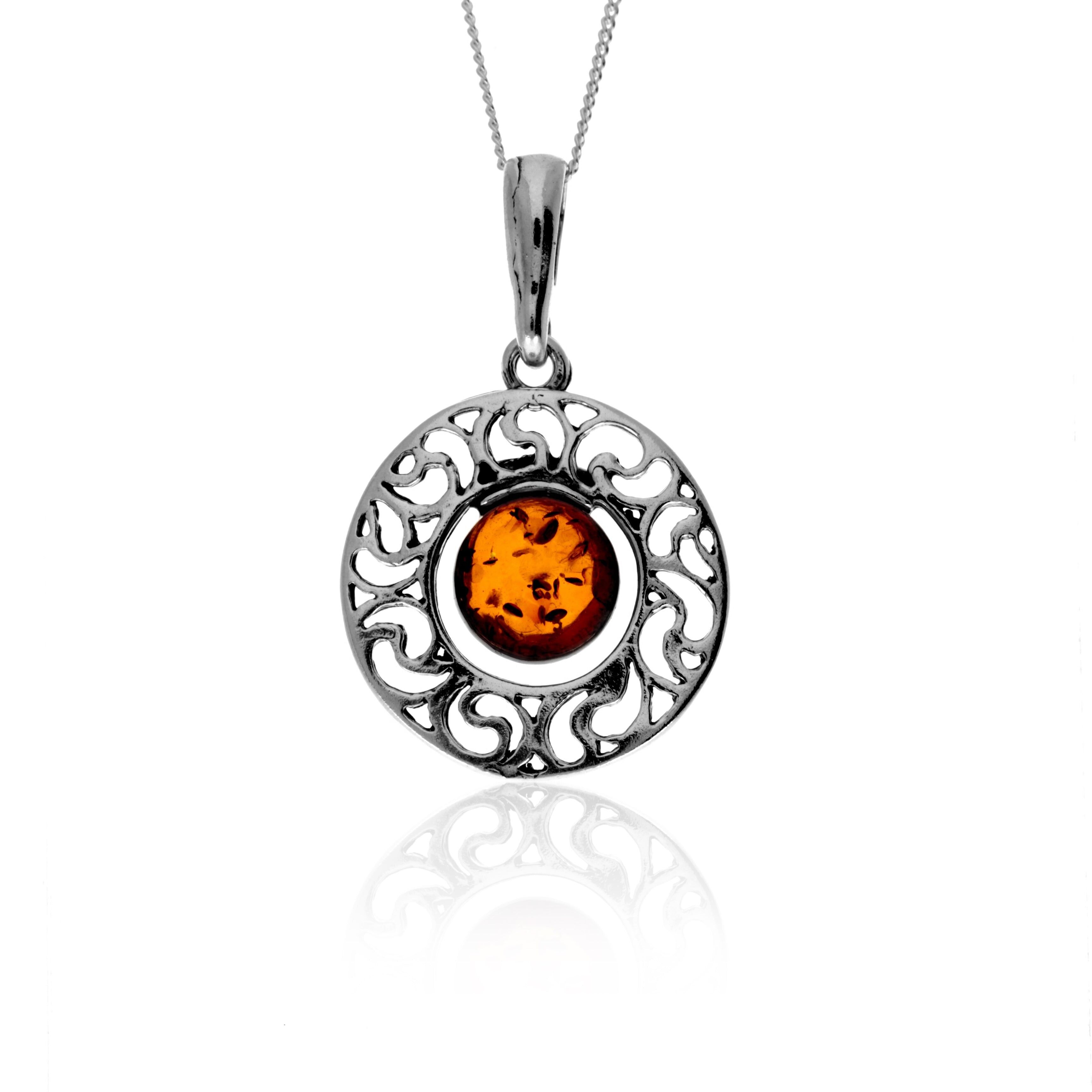 Moderner Anhänger aus 925er Sterlingsilber und echtem baltischen Bernstein – AP17