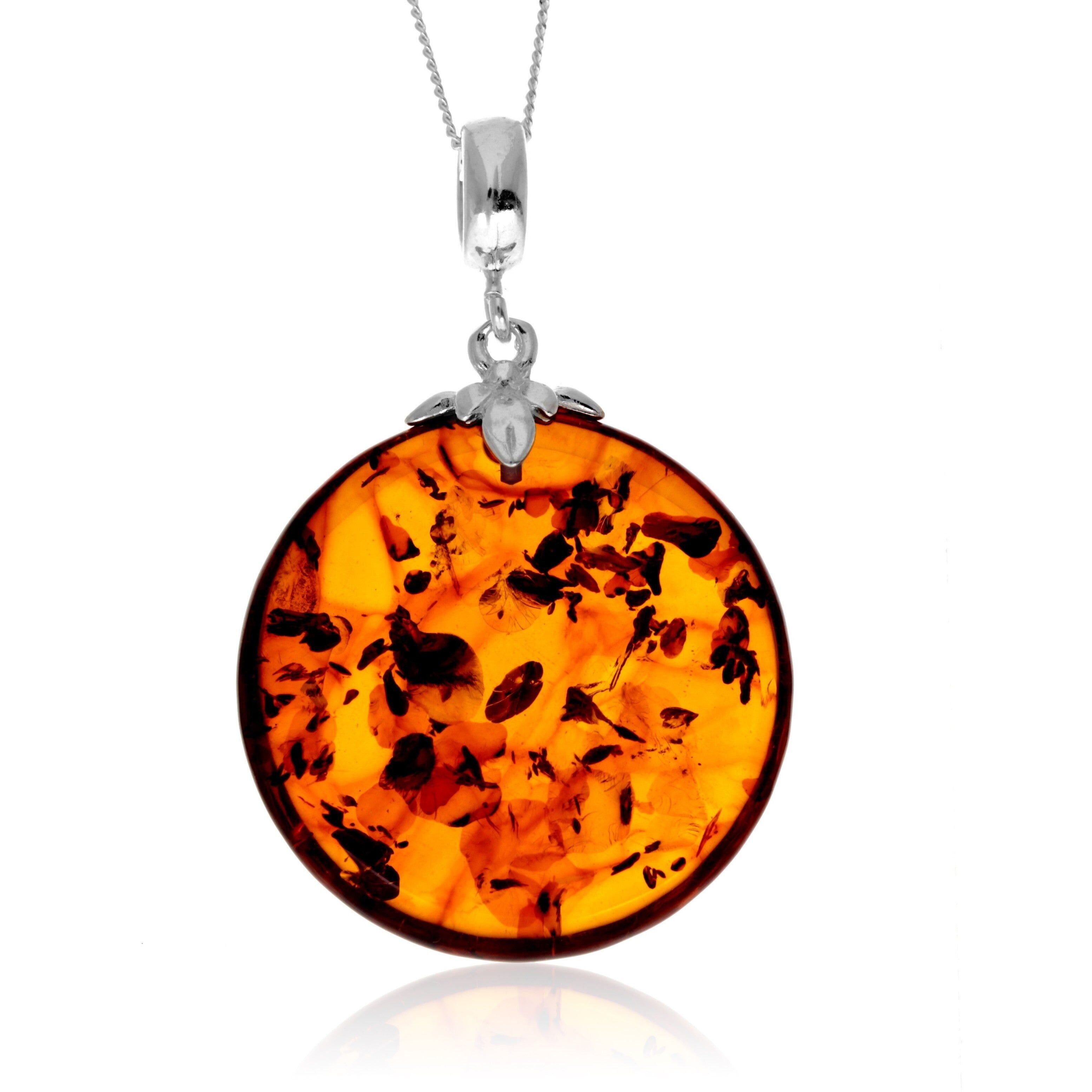 Klassischer großer Anhänger aus 925er Sterlingsilber und echtem, gepresstem baltischen Bernstein in Cognac – AP20