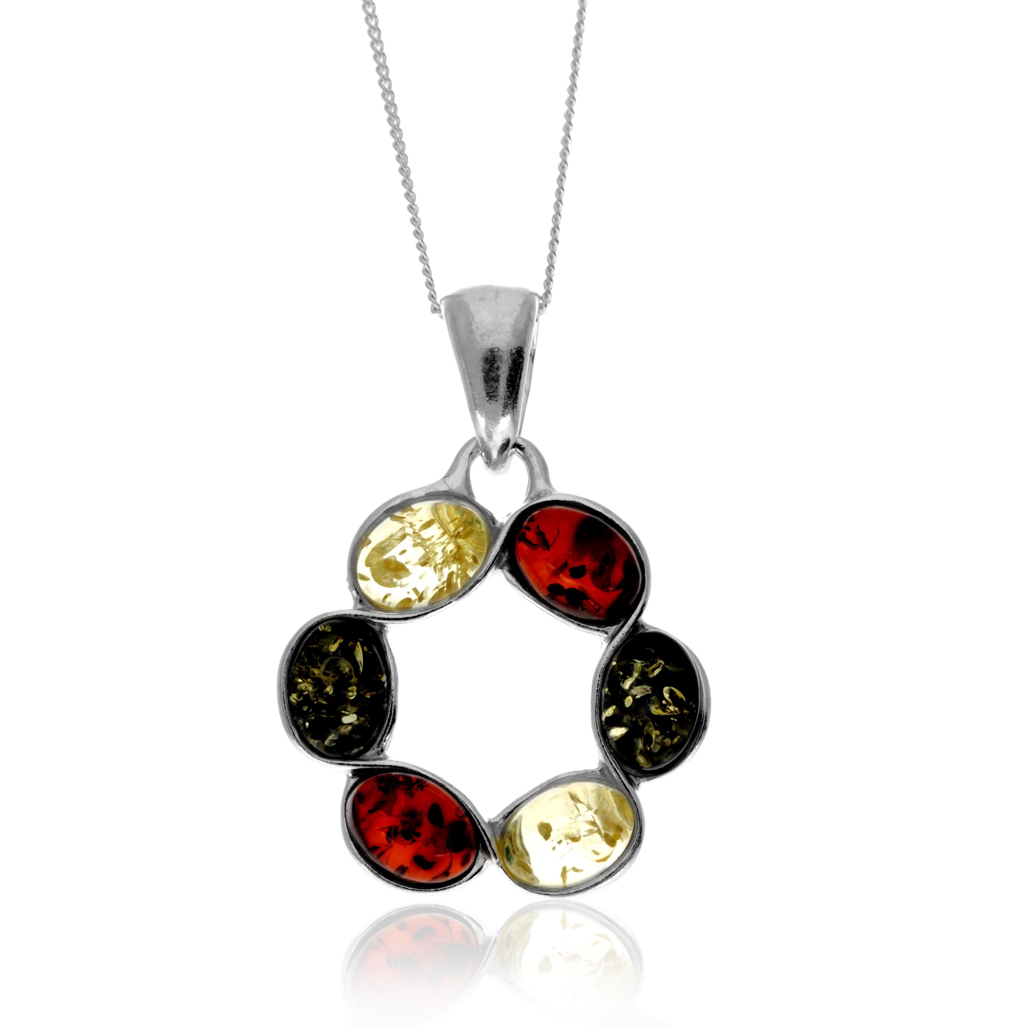 Klassischer großer Anhänger aus 925er Sterlingsilber und echtem baltischen Bernstein – 1654