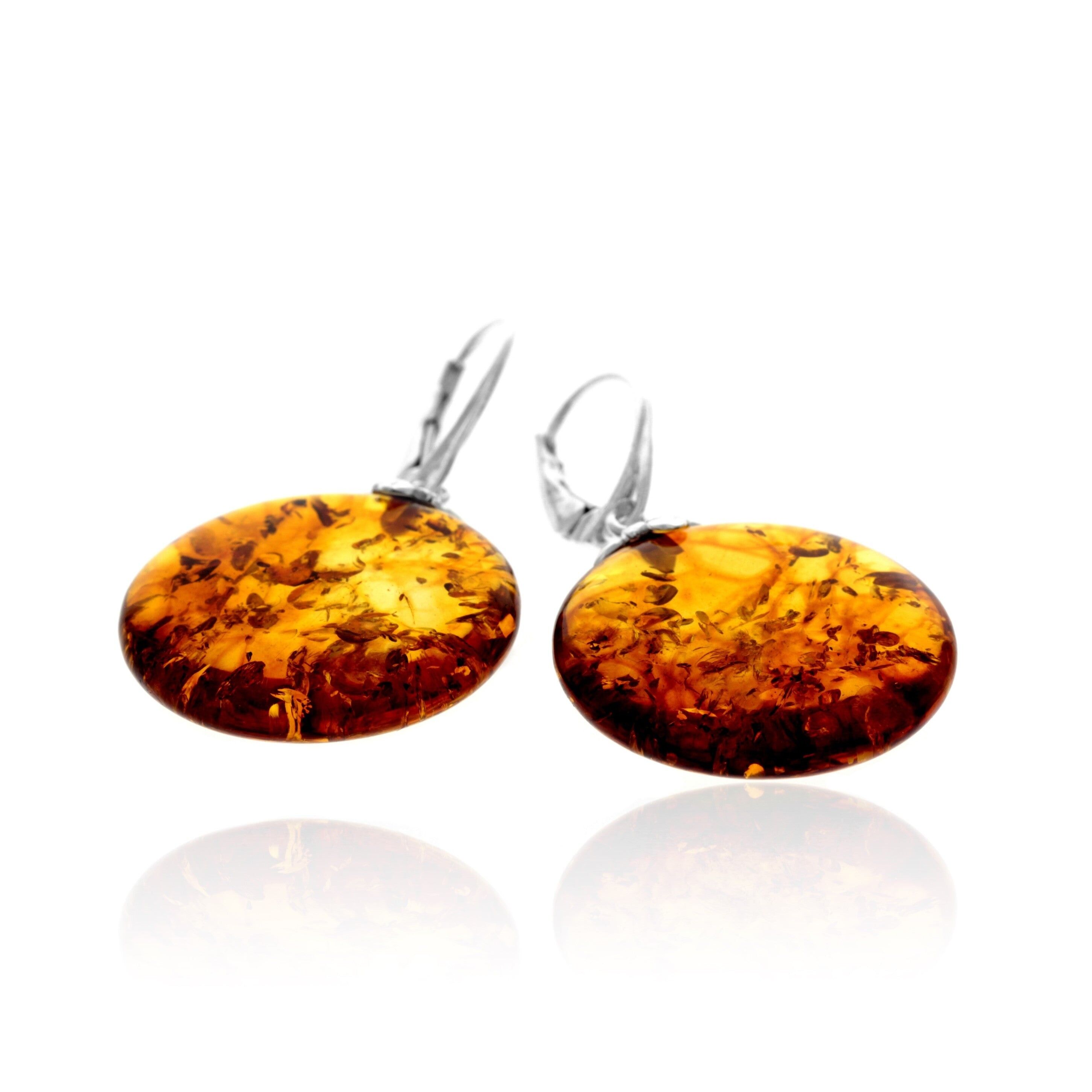 Große Tropfenohrringe aus 925er Sterlingsilber und echtem gepressten baltischen Bernstein – AE14