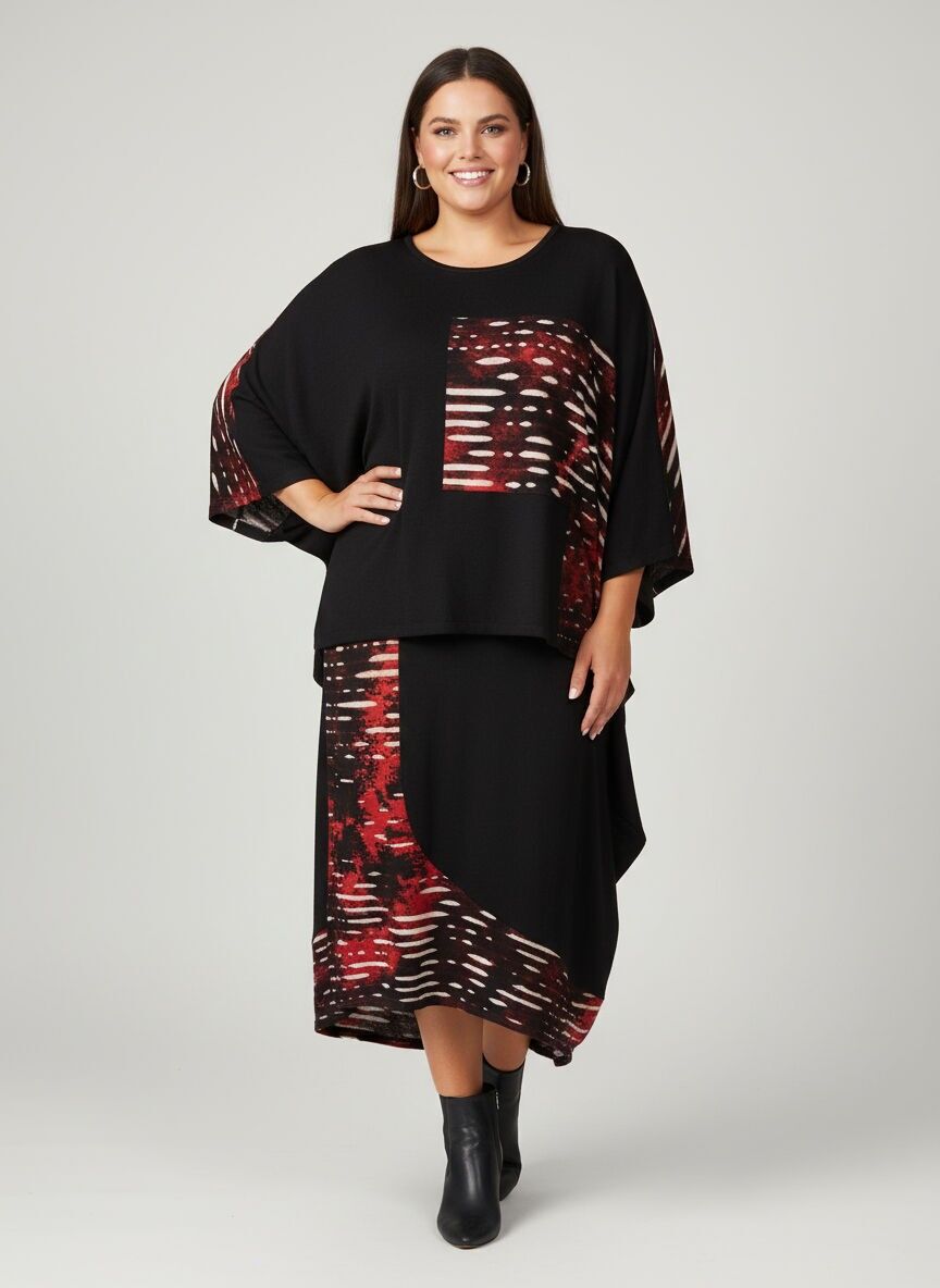 Ensemble poncho + jupe grande taille (A828)