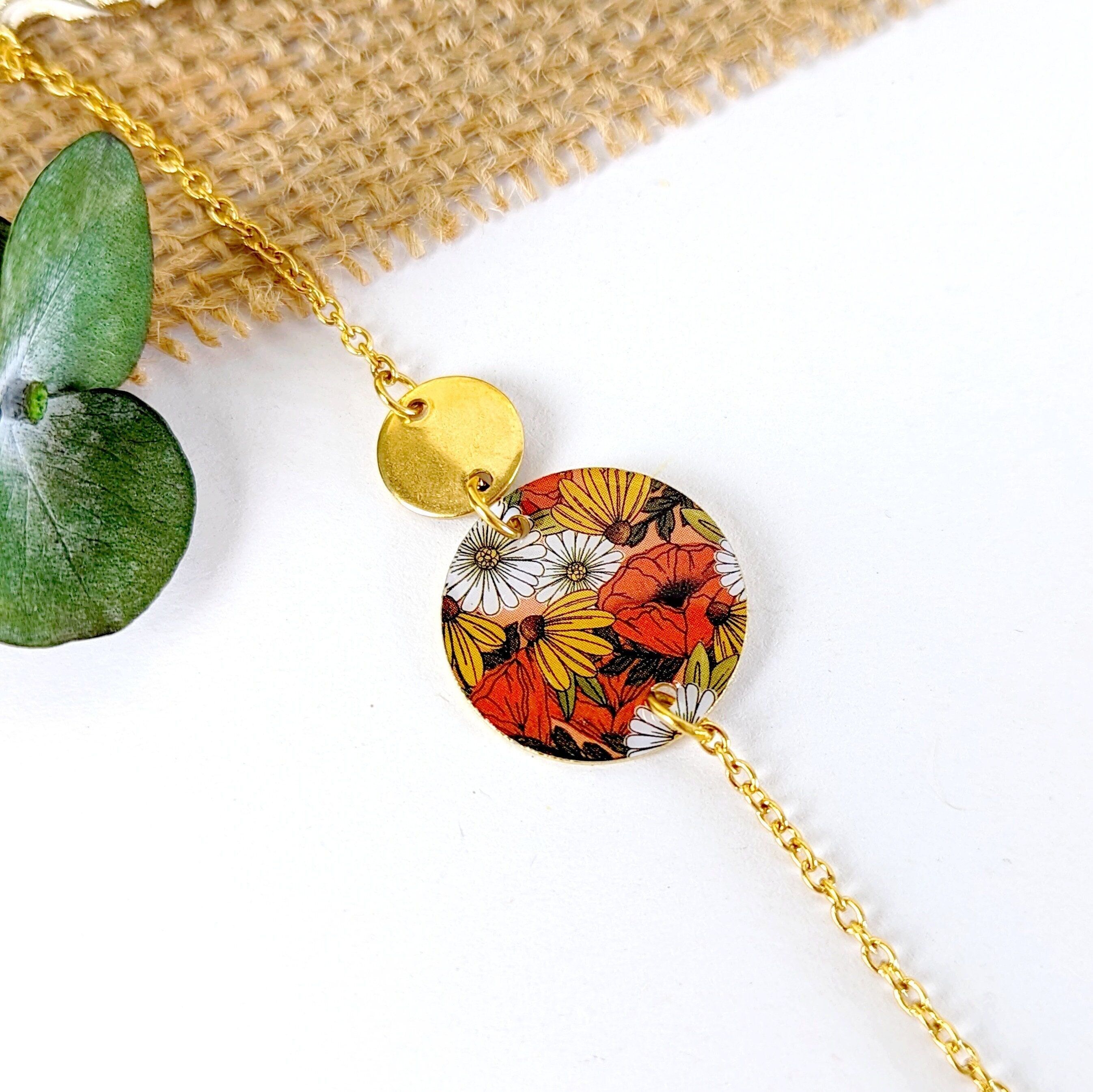 Bracelet couleurs d'automne style champêtre chic, chaîne ajustable pour femme