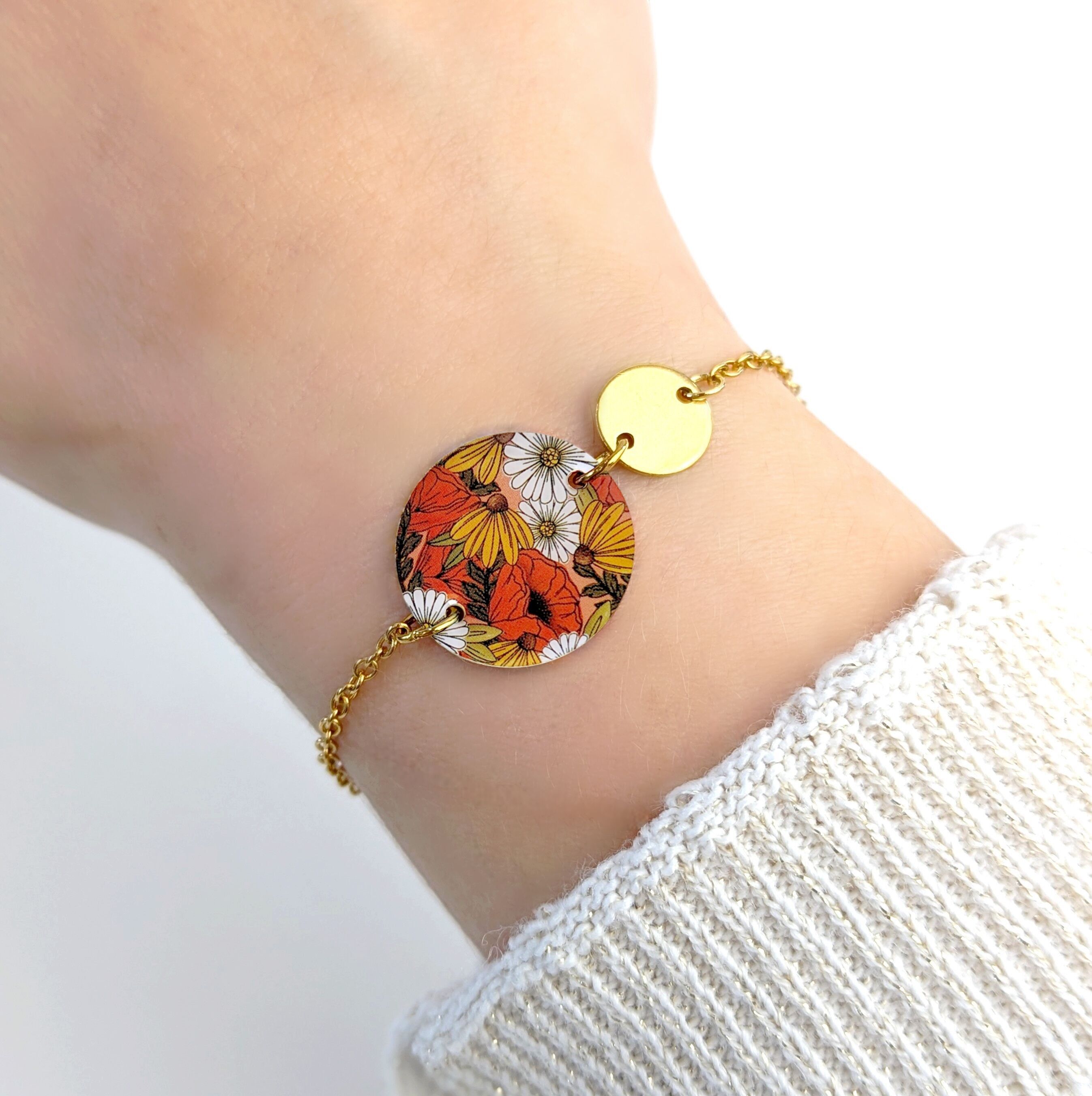 Bracelet couleurs d'automne style champêtre chic, chaîne ajustable pour femme