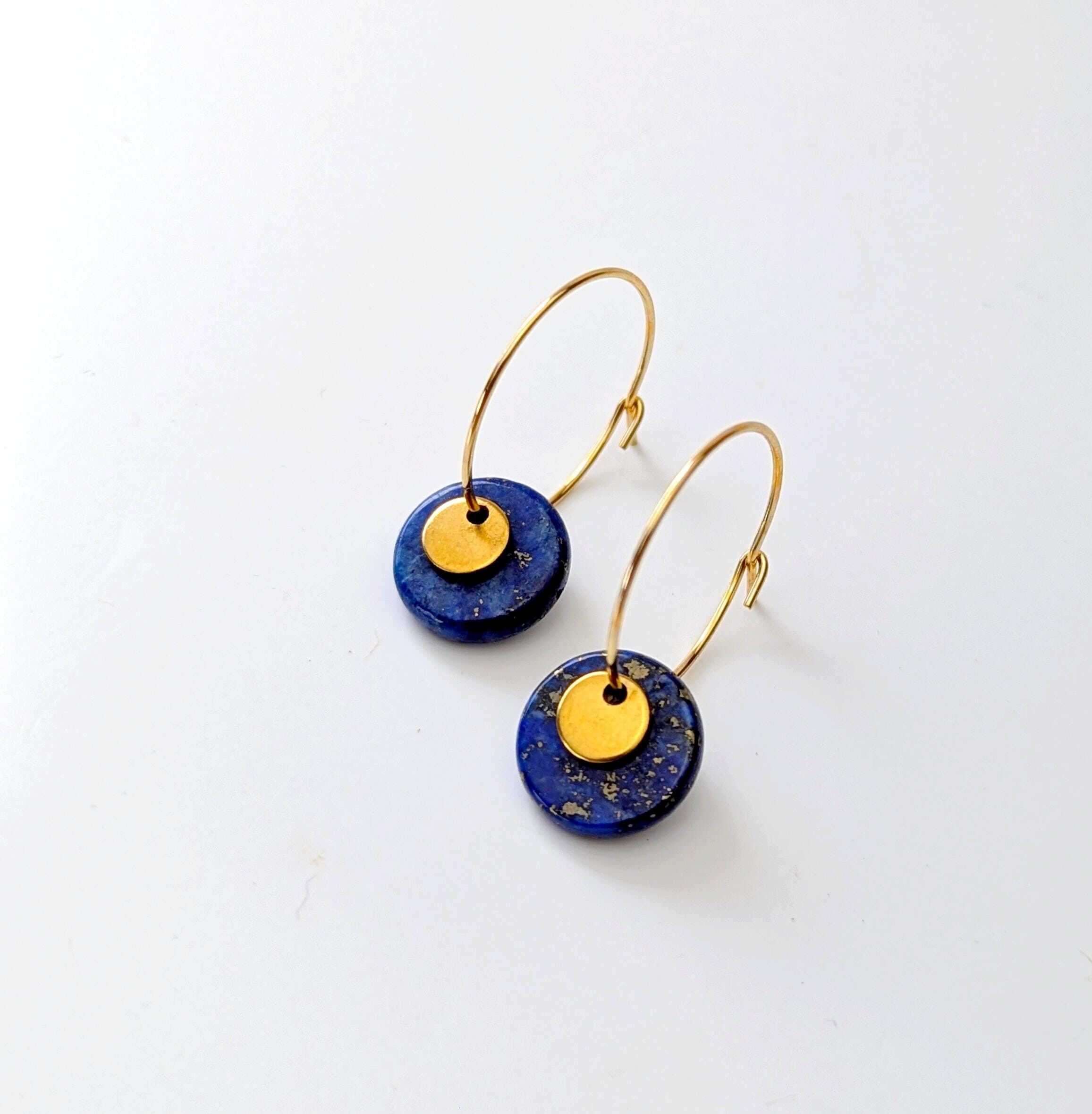 Boucles d'oreilles créoles Lapis Lazuli pour femme - Créoles acier inoxydable 316L