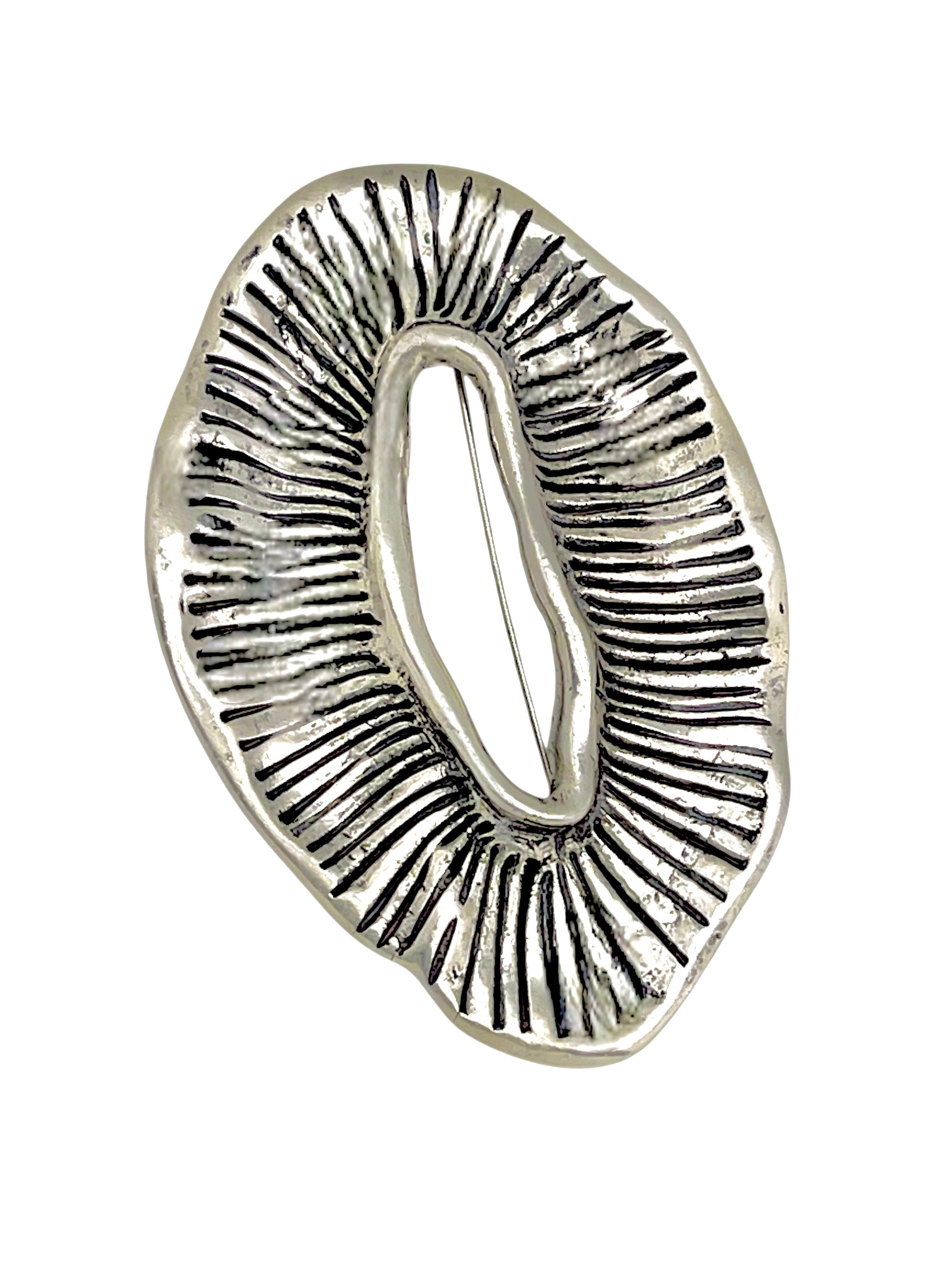 Patinated Silver Eclipse Brooch 10µ handmade design Gloria Mago