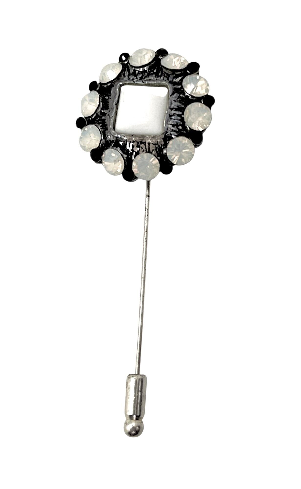 Opal Noir Brooch Pin with Sw Crystals in Silver 10µ