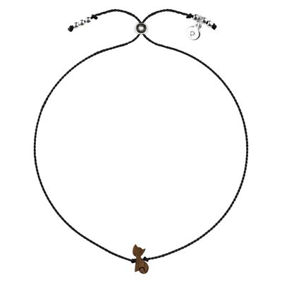Wooden Happiness Bracelet - Cat - black cord