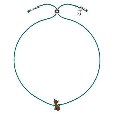 Wooden Happiness Bracelet - Cat - green cord