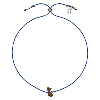 Wooden Happiness Bracelet - Cat - navy blue cord