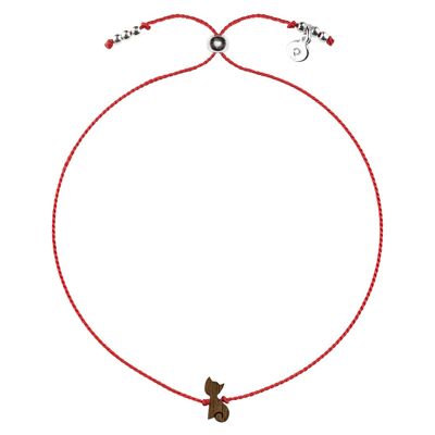 Wooden Happiness Bracelet - Cat - red cord