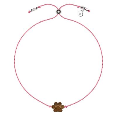 Wooden Happiness Bracelet - Paw - pink cord