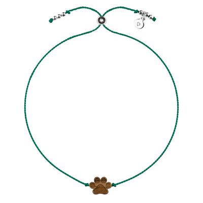 Wooden Happiness Bracelet - Paw - green cord