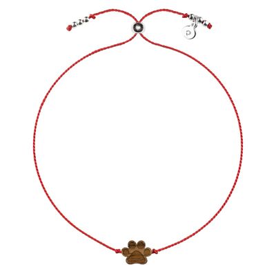 Wooden Happiness Bracelet - Paw - red cord