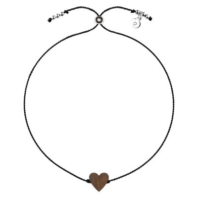 Wooden Happiness Bracelet - Heart - black cord