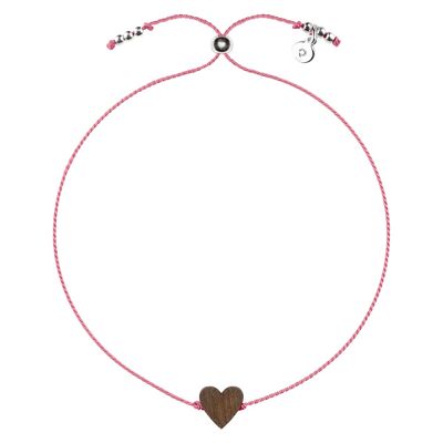Wooden Happiness Bracelet - Heart - pink cord