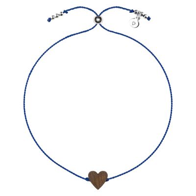 Wooden Happiness Bracelet - Heart - navy blue cord