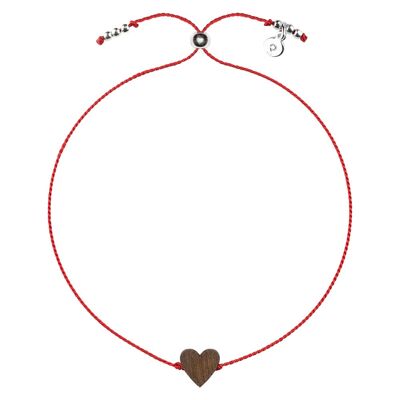 Wooden Happiness Bracelet - Heart - red cord