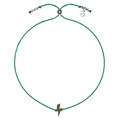 Wooden Happiness Bracelet - Lightning bolt - green cord