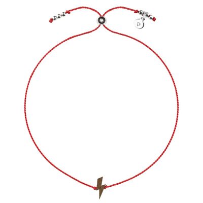 Wooden Happiness Bracelet - Lightning bolt - red cord