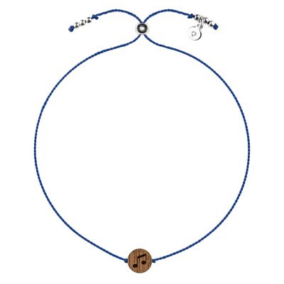 Wooden Happiness Bracelet - Musical note - navy blue cord
