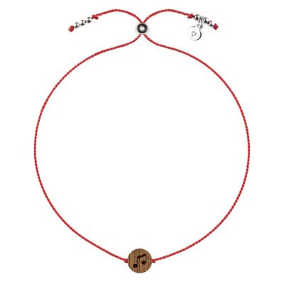 Wooden Happiness Bracelet - Musical note - red cord