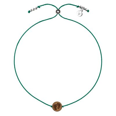 Wooden Happiness Bracelet - Feet - green cord