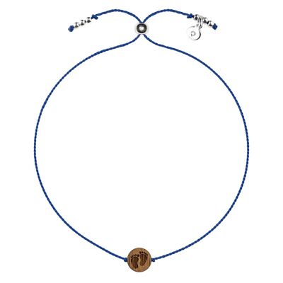 Wooden Happiness Bracelet - Feet - navy blue cord