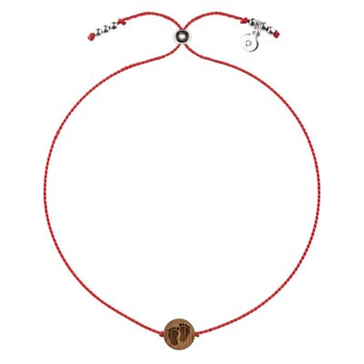 Wooden Happiness Bracelet - Feet - red cord