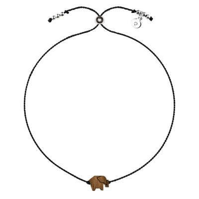 Wooden Happiness Bracelet - Elephant - black cord