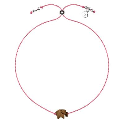 Wooden Happiness Bracelet - Elephant - pink cord
