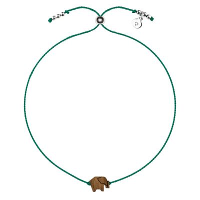 Wooden Happiness Bracelet - Elephant - green cord
