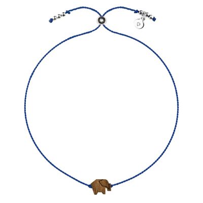 Wooden Happiness Bracelet - Elephant - navy blue cord