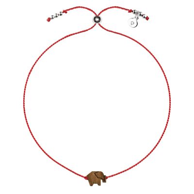 Wooden Happiness Bracelet - Elephant - red cord