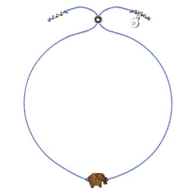 Wooden Happiness Bracelet - Elephant - blue cord