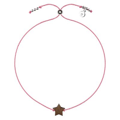 Wooden Happiness Bracelet - Star - pink cord