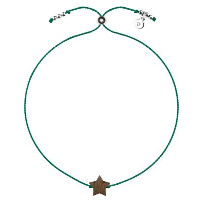 Wooden Happiness Bracelet - Star - green cord