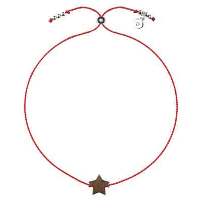 Wooden Happiness Bracelet - Star - red cord