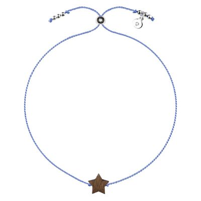 Wooden Happiness Bracelet - Star - blue cord