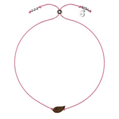 Wooden Happiness Bracelet - Feather  - pink cord