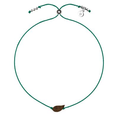 Wooden Happiness Bracelet - Feather  - green cord