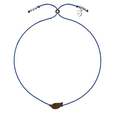 Wooden Happiness Bracelet - Feather  - navy blue cord