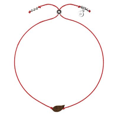 Wooden Happiness Bracelet - Feather  - red cord