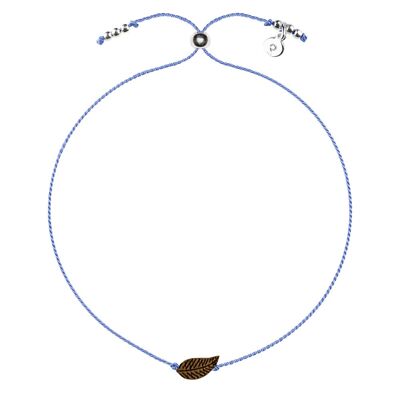 Wooden Happiness Bracelet - Feather  - blue cord