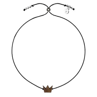 Wooden Happiness Bracelet - Crown - black cord