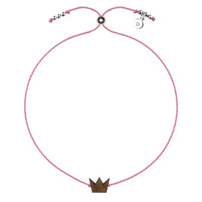 Wooden Happiness Bracelet - Crown - pink cord