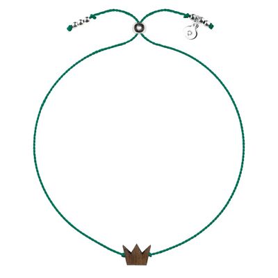 Wooden Happiness Bracelet - Crown - green cord