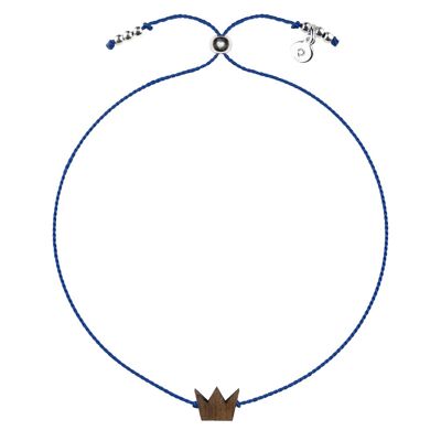 Wooden Happiness Bracelet - Crown - navy blue cord