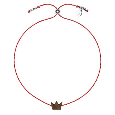Wooden Happiness Bracelet - Crown - red cord