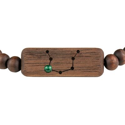 Wooden Zodiac Bracelet - Aquarius - Malachite Stone - S
